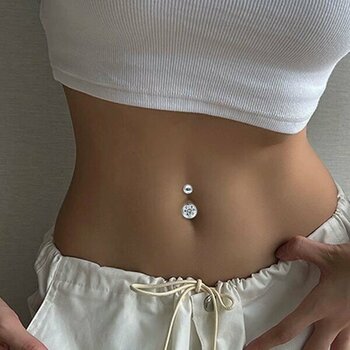 Zirkon Taşlı Göbek Piercing – 316L Cerrahi Çelik - Belly Button Piercing - Farklı Boyut Seçenekleri - 12 mm - Gümüş