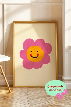 ArtDropsco Gülümseyen Çiçek Tablo Minimal Flower Poster Pop Art Duvar Dekoru Çerçevesiz