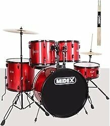 Midex CD900X-RD 22'' Yetişkin Akustik Bateri Davul Seti 22B-13T-12T-16F-14S (5 Parça)