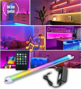 50 cm Şeffaf 8 Renk Kumandalı Sese Duyarlı Renk Değiştiren Rgb Çubuk Şerit LED Işık SB-6541