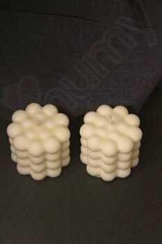 Mumy Desing 2li Misket Bubble Silindir Mum Kokulu Pearl Vegan Mum - Krem