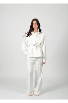 NIXIE COLLECTION Kemer Detaylı Vatkalı Beyaz Ceket 38 Beden