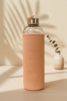 Snippy H2o - Cam Matara Deri Kılıflı Suluk Su Şişesi Cam Matara 1000 Ml Pudra Pudra