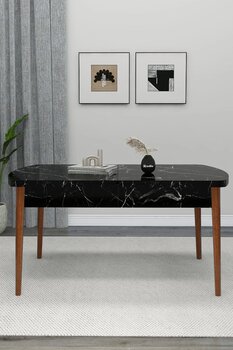 Renlife Yemek Masası Mutfak Masası Ahşap Ayaklı Masa Oval Açılır Masa (siyah Mermer)