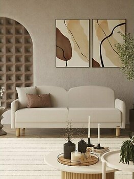 Eco Bohem Kanepe, 3 Lü Koltuk, Salon Oturma Odası Üçlü Kanepe - Krem