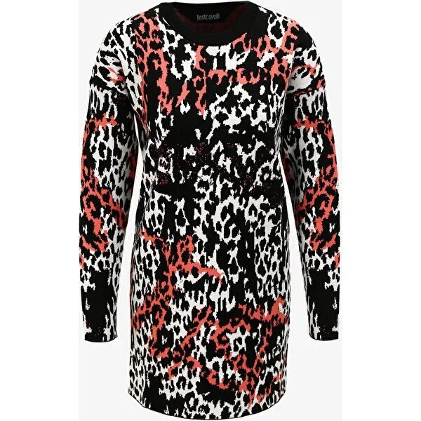 Just Cavalli Yuvarlak Yaka Desenli Çok Renkli Mini S Triko Elbise