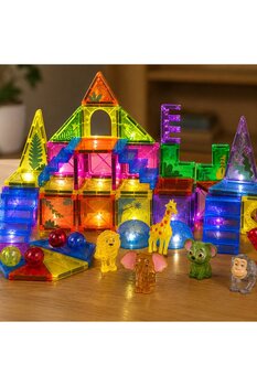TOHA Işıklı Manyetik Lego 64 Parça Hayvan Temalı Manyetik Blok Seti Eğitici STEM Oyuncak