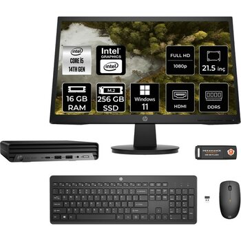 HP Pro Mini 400 G9 i5 14500T Mini PC 16GB RAM 256GB SSD 21.5" FHD Win11 Pro + Per4 USB 9H6W8ETMNT386 - Windows 11 Pro
