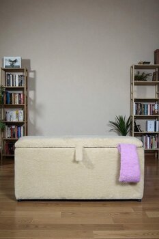 woody maison Dikdörtgen Sandıklı Puf – Yumuşacık Doku Teddy Kumaş Makyaj Masa Pufu Bench