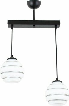 Lambadar Ikili Özel Şeritli Cam Model Modern Sarkıt Avize - Siyah - Gümüş - 2