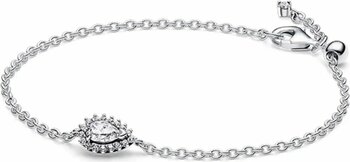 Pandora Işıltılı Armut Kesim Taşlı Zincirli Gümüş Bileklik