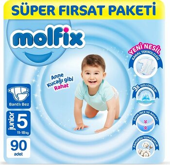 Molfix Bebek Bezi 5 Beden Junior Süper Fırsat Paketi 90 Adet