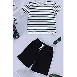 Çizgili Siyah Tshirt Şort Takım