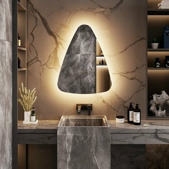 Asimetrik LED Işıklı Banyo Aynası - Modern Duvar Tipi Ayna (AYP177-L) - 80x102 cm - Beyaz