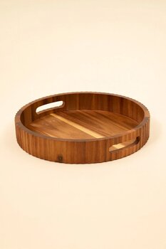 Mirilliahome Akasya Ahşap Yuvarlak Tepsi 30 cm – Doğal Sunum ve Servis Tepsisi | Saplı Ahşap Tepsi