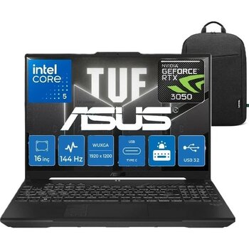 Asus Tuf Gaming F16 FX607VJ Intel Core 5 210H 24GB 1tb SSD RTX3050 Windows 11 Pro 16" Wuxga Taşınabilir Bilgisayar Snertech Çanta - 1 TB - 24 GB