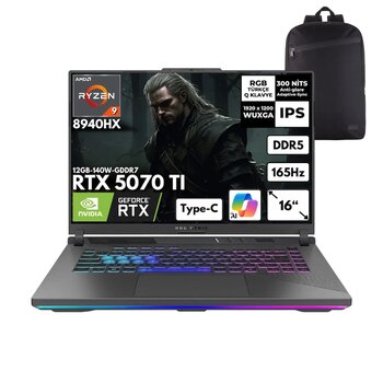 Asus Rog Strix G16 Ryzen 9-8940hx 40-Gbddr5 4 Tbssd Rtx5070ti (12gb-140w-Gddr7) 16" Wuxga 165hz Windows 11 Home + Hmf Sırt Çantası G614pr-Rv051hmf36
