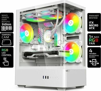 Gametech Intense Beyaz 600W 80P Tuş Kontrol Rgb 5X120MM Fan Özel Tak Çıkar Vidasız Kapaklar MATX Gaming Kasa