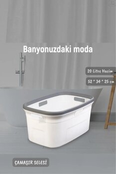 Jet's Home Çamaşır Selesi Dayanıklı Çamaşır Sepeti Gri Beyaz 20 Litre