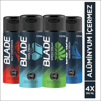 Blade Cool Fresh + Green + Marine + Self Erkek Sprey Deodorant 4 x 150 ML