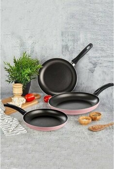 Mehtap Yanmaz Yapışmaz 18+22+26 Cm 3lü Teflon Tava Seti Pembe