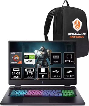 Acer Nitro 17 R7 7735Hs 24Gb 2Tb Ssd Rtx4050/6Gb 140W 17.3'' Fhd 165Hz W11P Gaming Laptop & Çanta