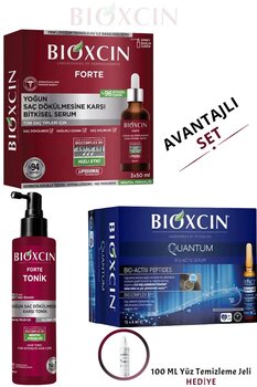 Bioxcin Forte Yoğun Saç Dökülmesi Karşıtı Serum (3x50ml) Forte Tonik 200 ML ve (Hacim Veren Quantum Serum 15x6ml ) + JEL HEDİYE