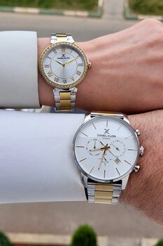 Daniel Klein Sarı Silver Renk 24 Ay Garantili Takvimli Sevgili Çift Kol Saati