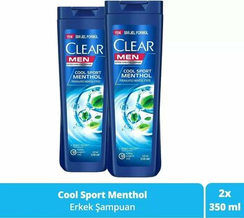 Clear Men Kepeğe Karşı Etkili Şampuan Cool Sport Menthol Ferahlatıcı Mentol Etkisi 350 Ml X2 Adet