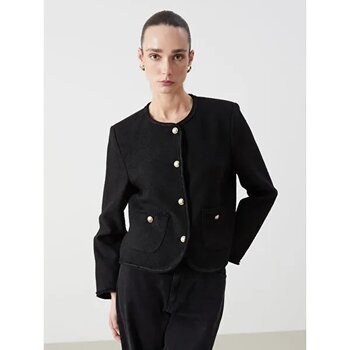 Bisiklet Yaka Kadın Tüvit Ceket