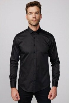 Tudors Slim Fit Uzun Kollu Pamuk Saten Erkek Siyah Gömlek - L