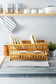 Akkoyunlu Home Bambu Bulaşıklık Tabaklık 2 Katlı Katlanabilir Tabaklık (47 Cm 32 Cm)