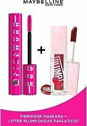 Maybelline New York Lash Sensational Firework Maskara + Maybelline New York Lifter Plump Dudak Parlatıcısı- 006 Hot Chili - Siyah