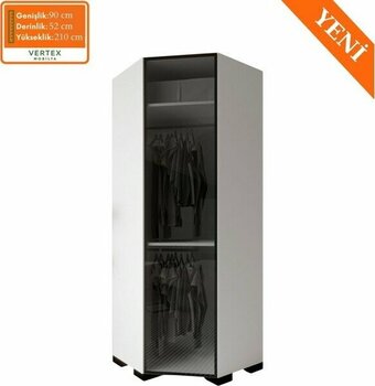 VM VERTEX MOBİLYA Floransa Alüminyum Cam Kapak Köşe Modül Beyaz-Antrasit Gardırop - Antrasit - Beyaz