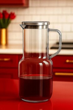 Jenisa Isıya Dayanıklı Cam Sürahi 1.8 Litre – Şeffaf Lüks Karaf Borosilikat Metal Silikon Kapaklı