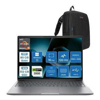 Hp Mws Zbook Power 16 G11A Ryzen 9 8945HS 80GB Ddr5 512GB SSD 8GB/RTX2000 16" Wqxga 120Hz IPS 400NITS Windows 11 Pro Taşınabilir Bilgisayar 8T0S3EA...