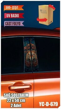 Araç Kapı Direk Kaplama Folyosu Kaplan Desenli Sağ Sol Takim 2 Adet - 22x50 Cm