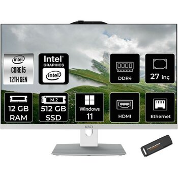 Msı Modern AM272P Intel Core I5 1235U 12GB 512GB SSD 27" Fhd Windows 11 Home All In One Bilgisayar & Per4 USB Bellek 12M1201TRP357 - Beyaz