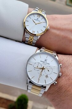 Daniel Klein Sarı Gümüş Renk 24 Ay Garantili Göstergeleri Aktif Fonksiyonlu Sevgili Çift İki Kol Saati