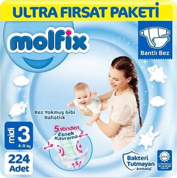 Molfix Bebek Bezi 3 Numara Ultra Fırsat Paketi 112x2 224 Adet 2'li