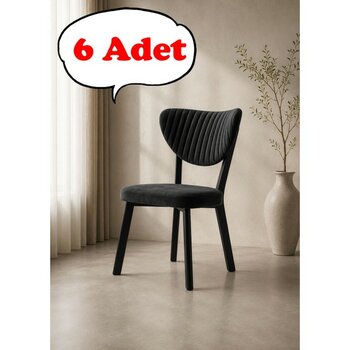 Teknor 6 Adet Elma Sandalye Modern Kadife Kapitone Sırtlı Mutfak Yemek Odası Balkon Kafe Sandalyesi 85 cm - Siyah