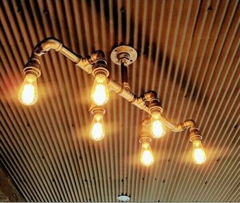 Nakres 6 Lı Rustik Avize Retro Dekoratif Armut Model Tavan Lambası El Yapımı Endüstriyel Demir Borulardan Avize - Siyah