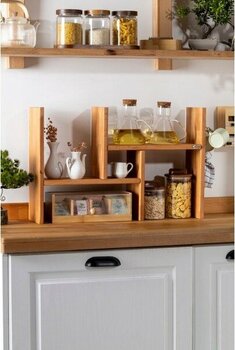 Mutfy Ahşap Fonksiyonel Askılı Mutfak Organizer Raf 2 Parça Düzenleyici Raf - Kahve Köşesi Rafı - 2 Adet