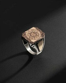 Süleyman'ın Mührü Hatlarla Çerçeveli 925 Ayar Gümüş Yüzük