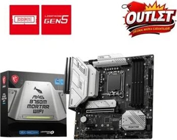 MSI MAG B760M MORTAR WIFI SOKET 1700 DDR5 7000(OC) PCI-E GEN5 M.2 USB3.2 HDMIDP 1X 2.5G LAN WI-FI 6E MATX Anakart