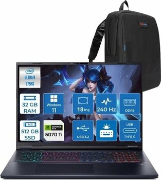 Acer Predator Helios Neo 18 Aı Intel®Core™ Ultra 9 275Hx 32Gb Ddr5 512Gb Ssd 12Gb/Rtx5070ti 140W 18" 2560 X 1600 Wqxga 240Hz  Wın11pro Gaming Bilgisayar. Nhqvmey002p07+Zettaçanta