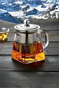 Codeless Design 750 ml Süzgeçli Tek Kat Çay Demlik Borosilikat Isıya Dayanıklı Çay Demliği Cam Çaydanlık