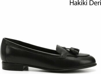 GÖNDERİ Kadın Siyah Püsküllü Hakiki Deri Babet - 38