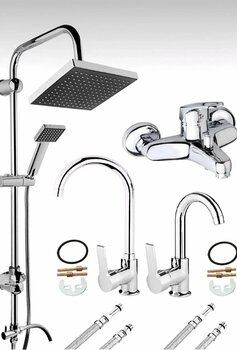 MAYYGO Lüx 4’lü Delta Set Pirinç Krom Robot Yağmurlama Tepe Duş Seti