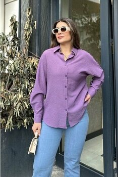 New Laviva Kadın Mor Basic Model, Gofre Kumaş, Salaş Gömlek - 36